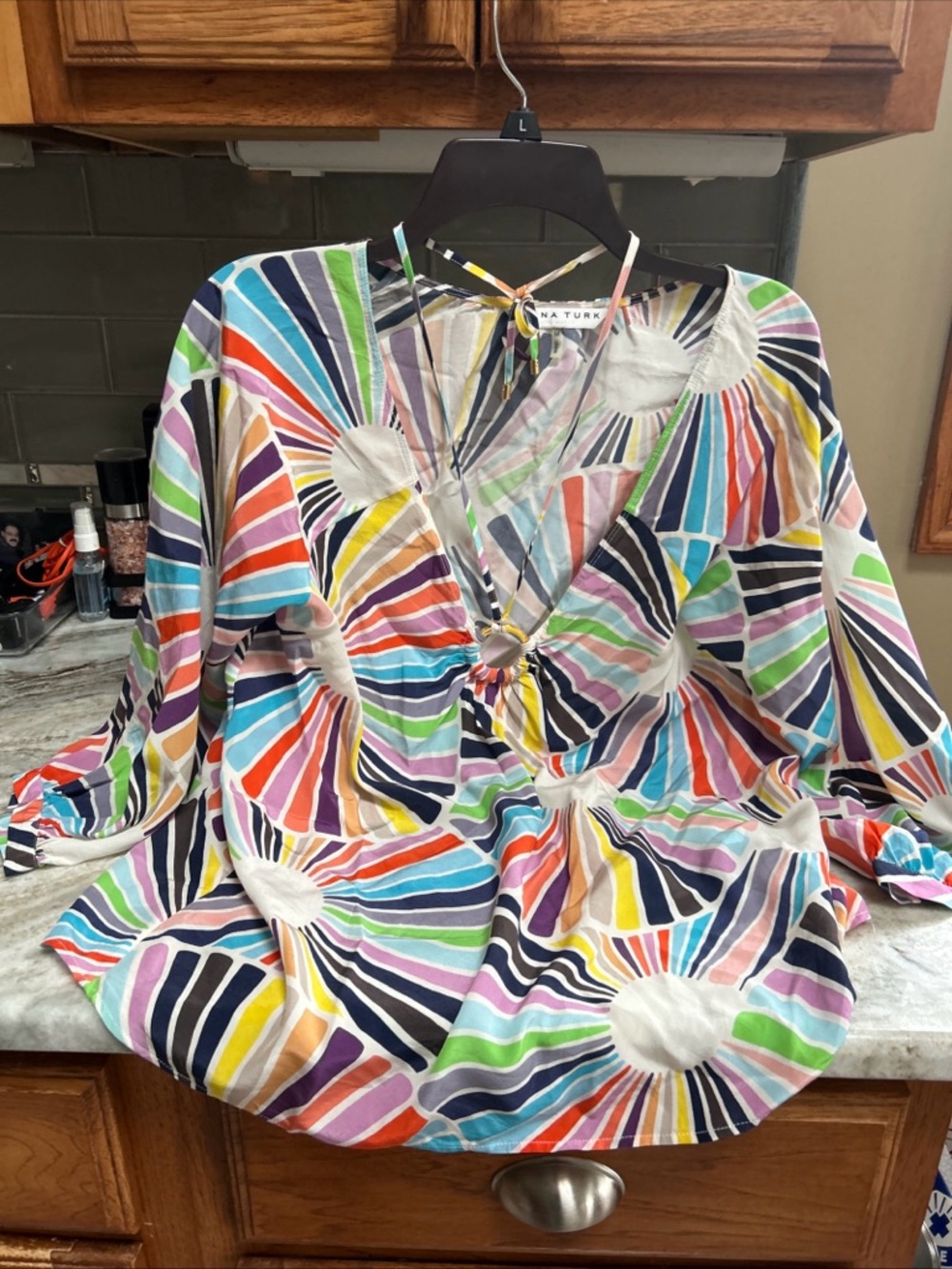 Trina Turk Amorita Printed-Silk Halter Tie Top, Multi Women M 3/4 Sleeve